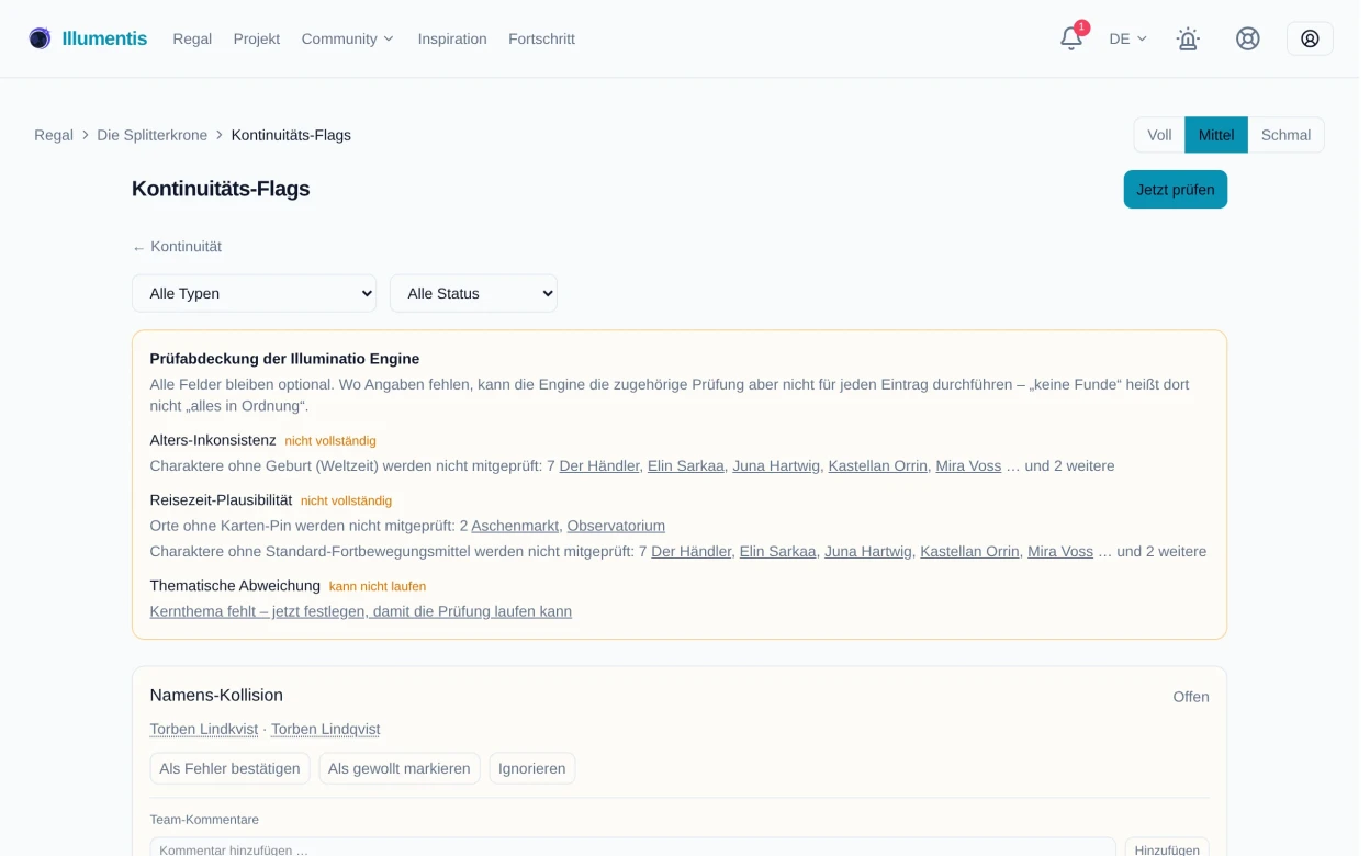 Die Flag-Liste mit Filtern