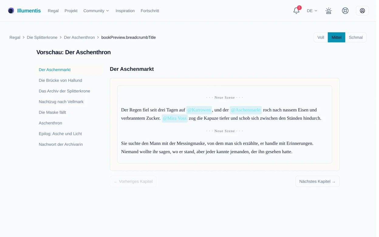 Die Buchvorschau mit Kapitelnavigation