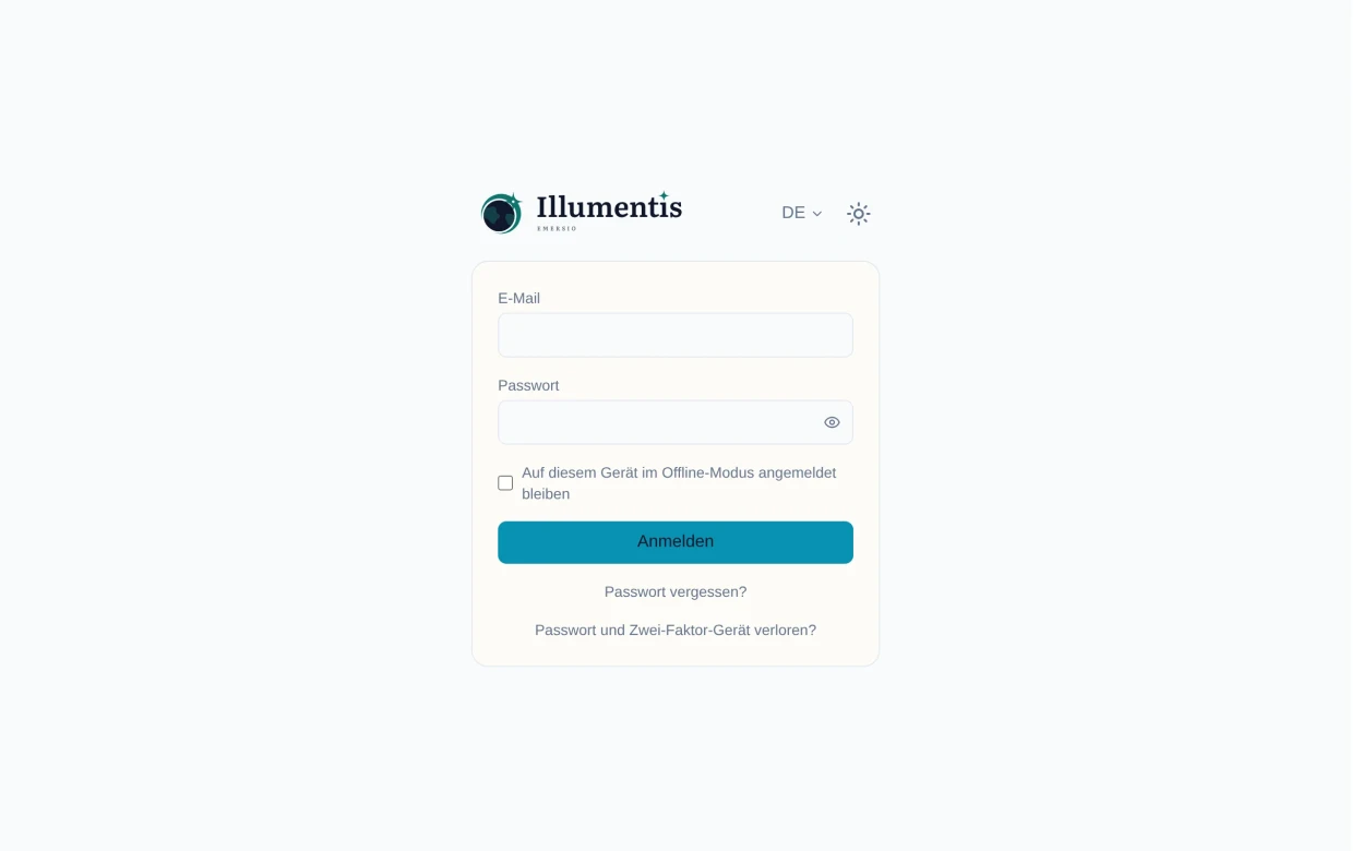 Die Anmeldeseite mit E-Mail und Passwort