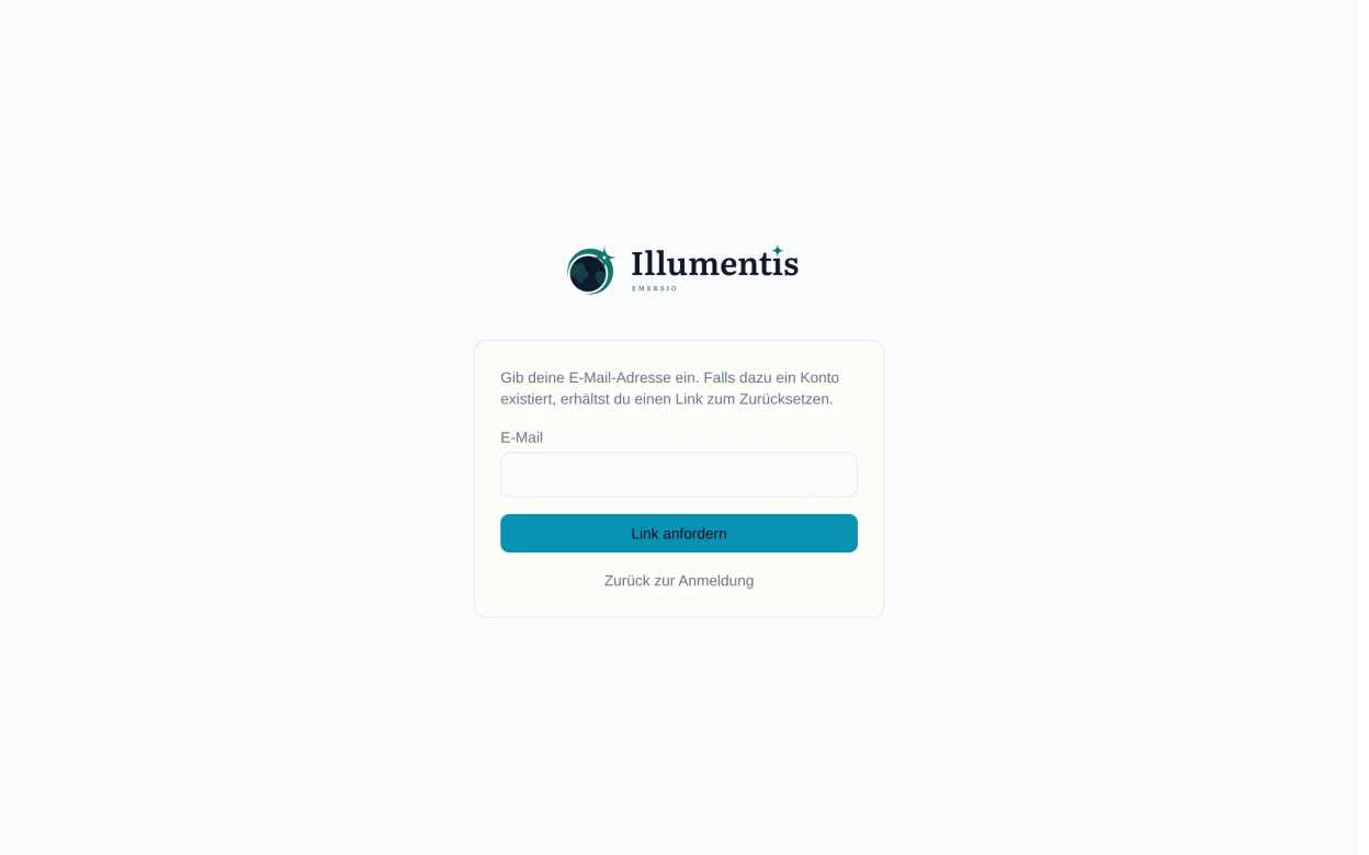 Die Seite „Passwort vergessen“ mit E-Mail-Feld