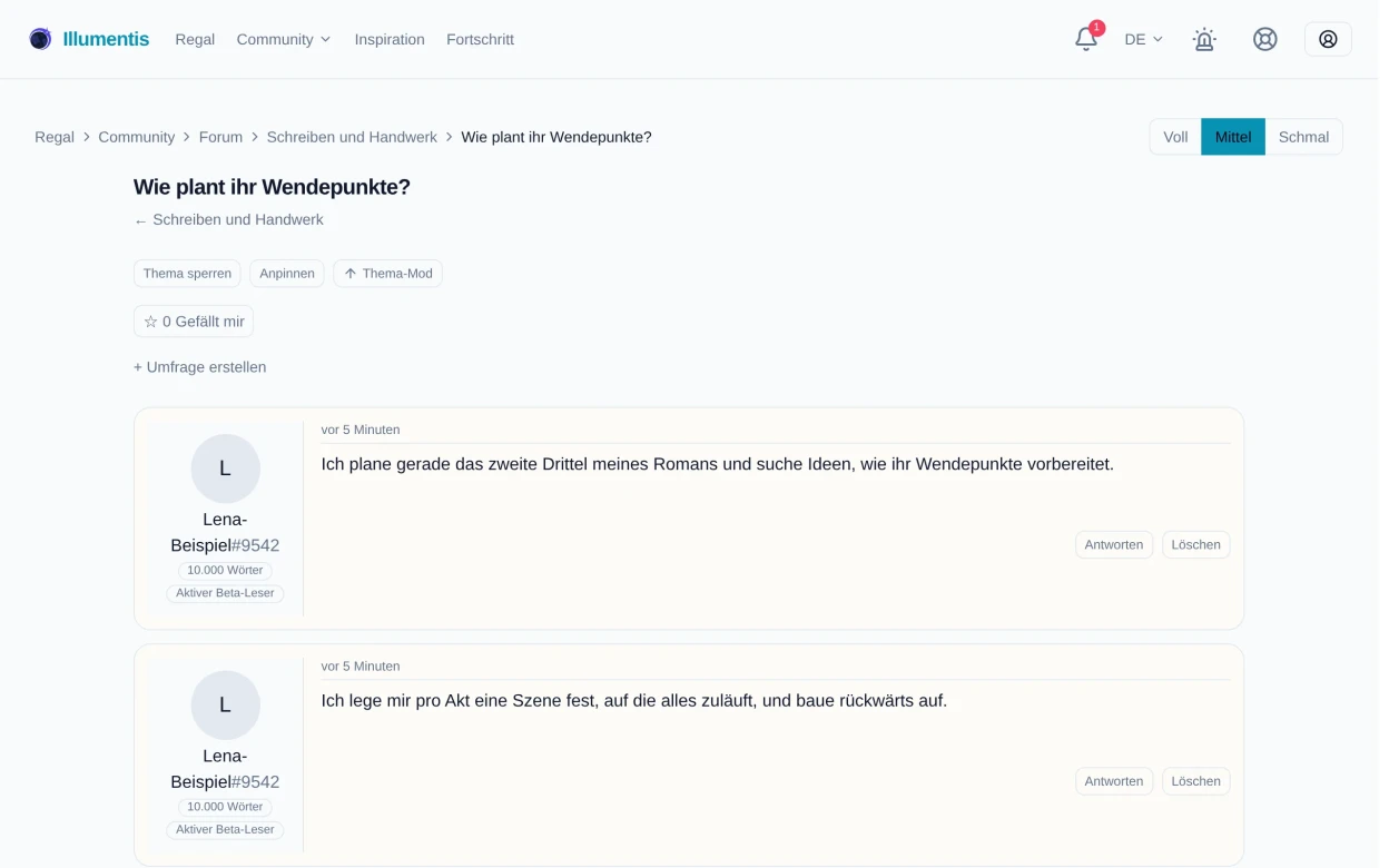 Ein Forum-Thema mit Beitragskarten