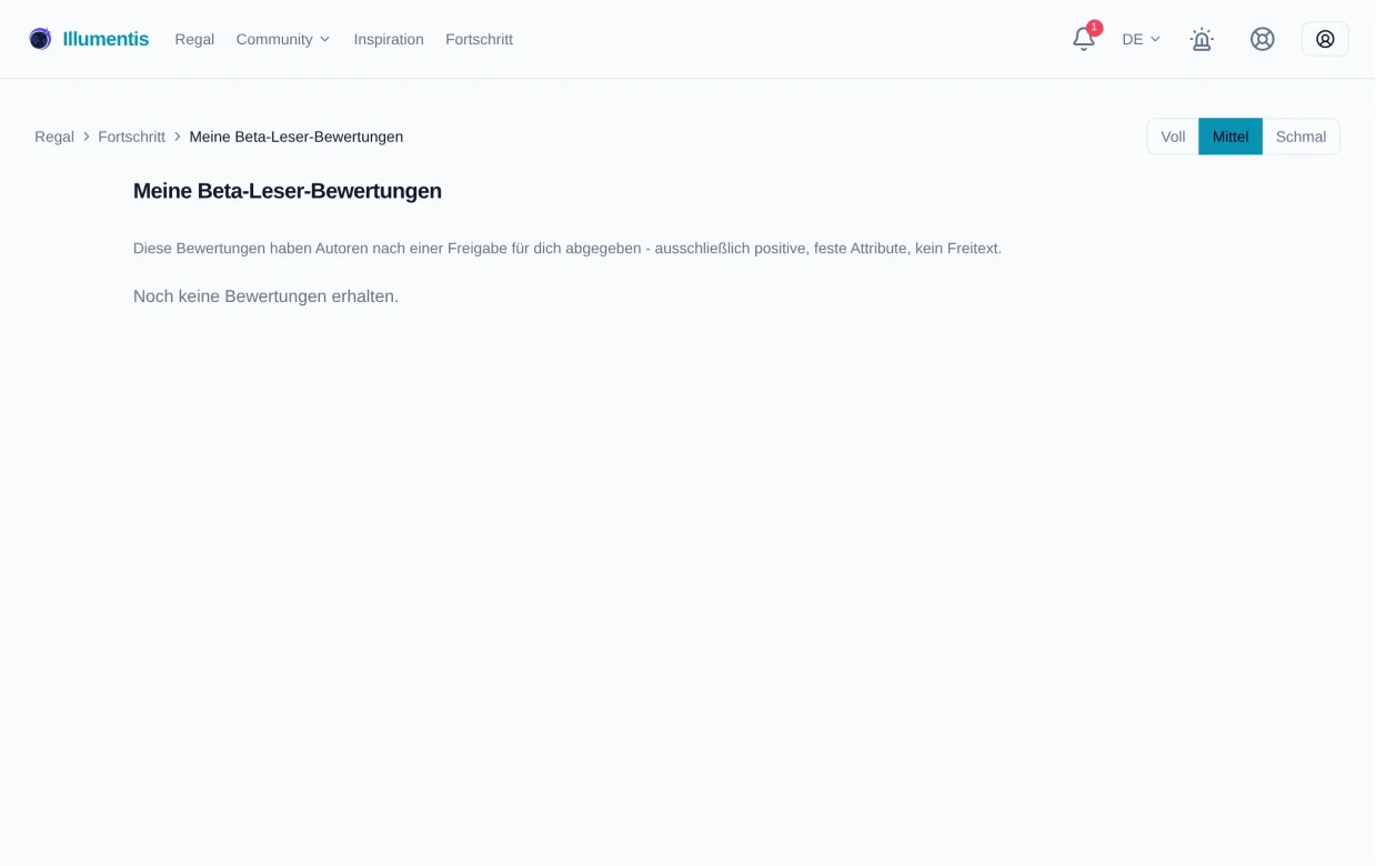 Die Seite „Meine Beta-Leser-Bewertungen“