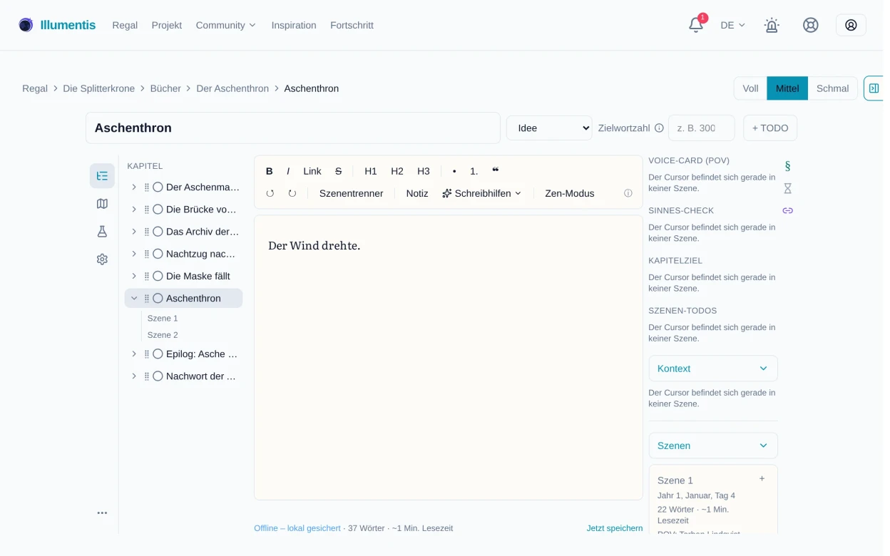 Die Statusanzeige im Editor ohne Verbindung